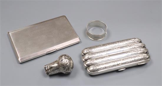 A Victorian engraved silver cigar case, an Elder Dempster souvenir silver penknife and three other items,